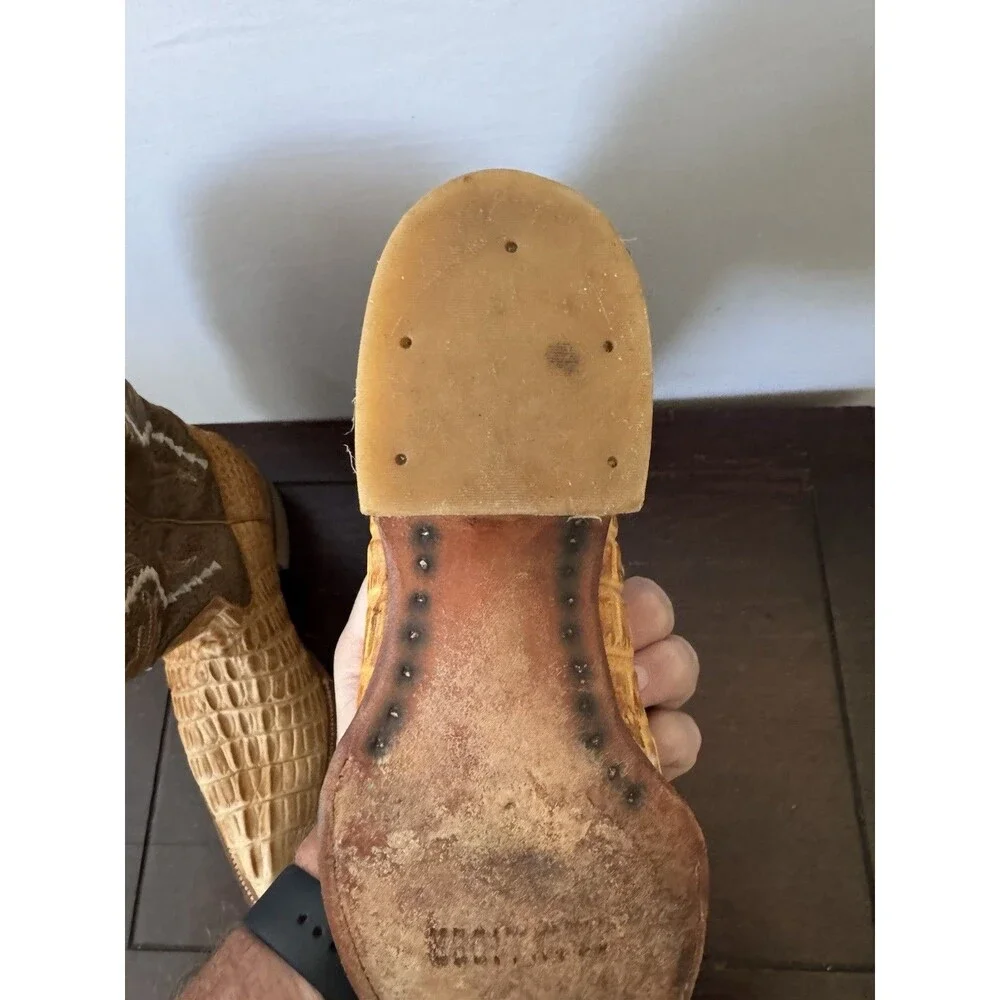 Gran Rider Croc Print Western Cowboy Boots Tan Brown Men’s 8.5 Made Mexico